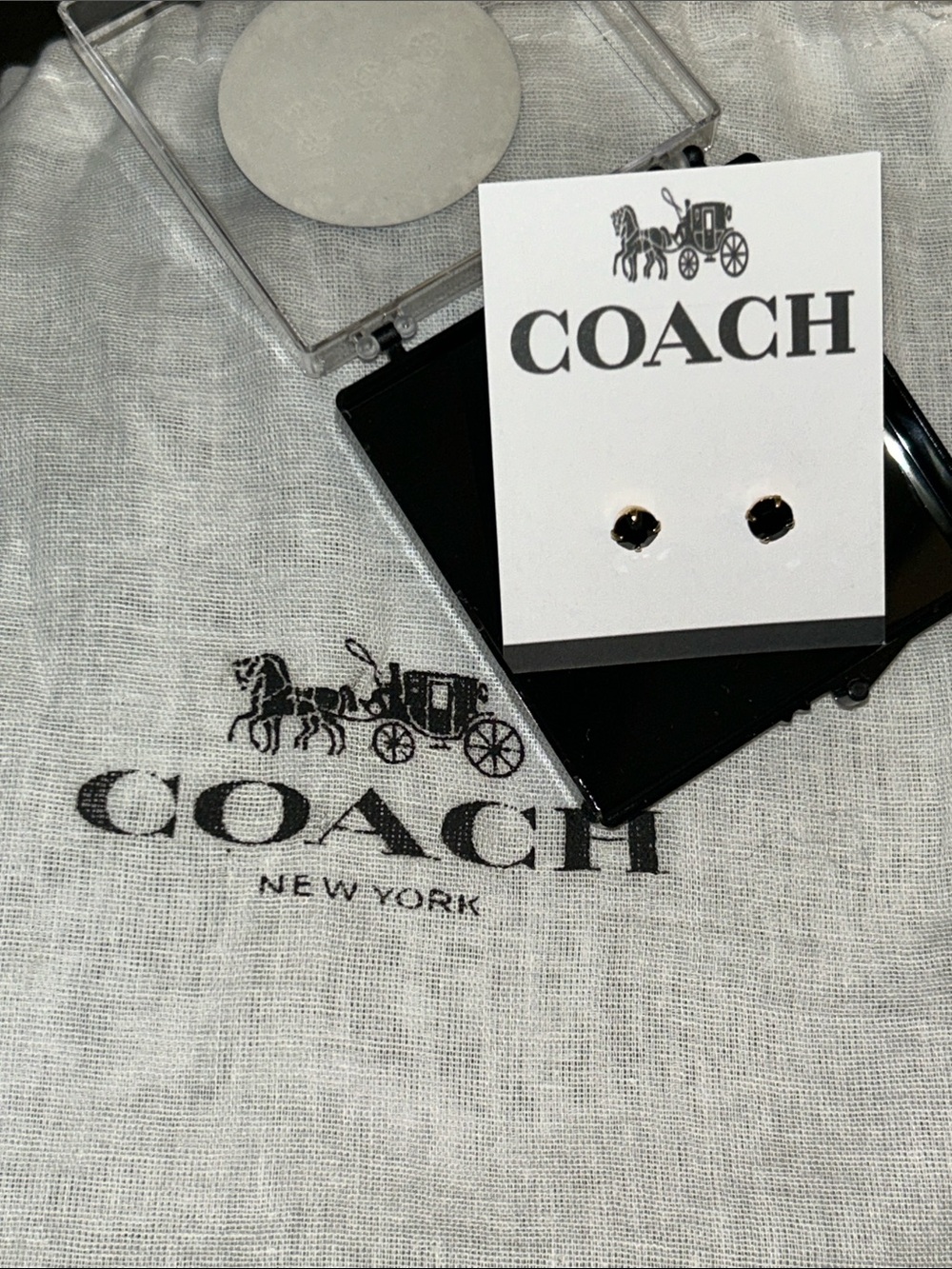 Coach Gold-Tone Stud Earrings with Black Stones